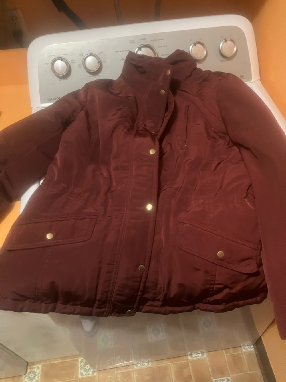 Talbots Women's Maroon Puffer Jacket with Snap Front